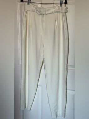 Express Women’s Ivory High-Waist Pleated Dress Pants with Belt